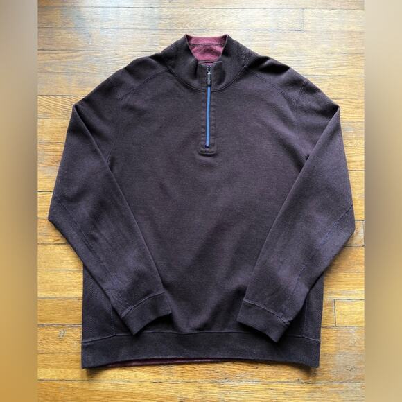 TOMMY BAHAMA Reversible Maroon/Brown 1/4 Zip Cotton Pullover Sweater sz Large - Picture 4 of 16